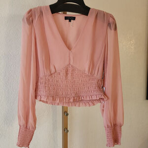 Women's 1. STATE Blush Long Sleeve V-Neck Blouse S